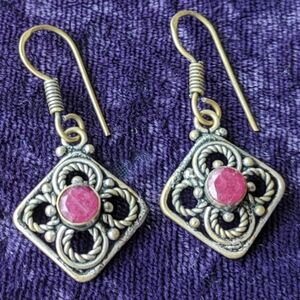 Vintage Drop Dangle Earrings With Natural Earth Mined Pink Rubies